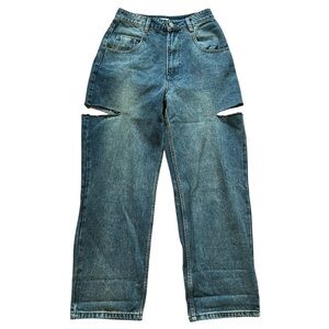 J.ING Slashed Denim Pants High-waisted wide-leg cut-outs upper thighs size M